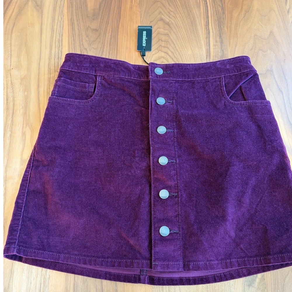 Express Womens Purple Corduroy Button Front Mini Skirt Size 4 NWT 28210136 - Picture 2 of 8